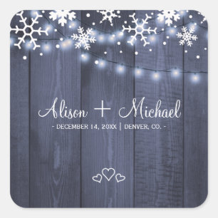 Adesivo Quadrado Casamento com flocos de neve do inverno corações d