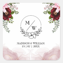 Adesivo Quadrado Casamento com Flor Elegante Burgundy