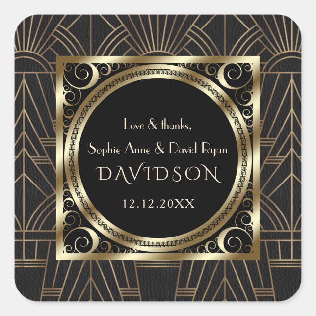 Adesivo Quadrado Casamento com Glam Royal Dourado Art Deco 20s (Frente)