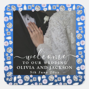 Adesivo Quadrado Casamento com Lente de Diamante Azul de Silver Ele