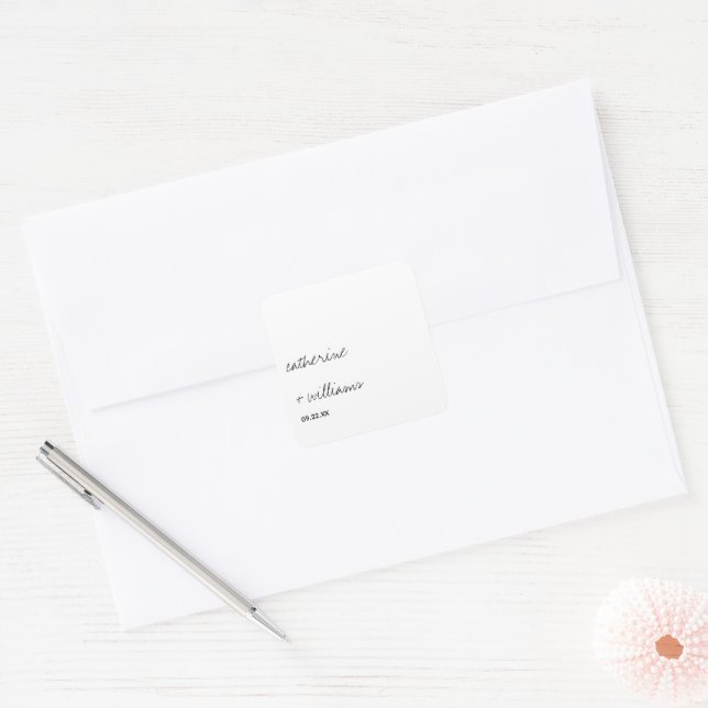 Adesivo Quadrado Casamento com Letra Script Minimalista Preto e Bra (Envelope)