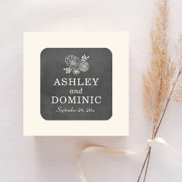 Adesivo Quadrado Casamento com Monograma Floral em Quadro Negro Vin