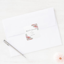 Adesivo Quadrado Casamento com Peônia Rosa e Branca