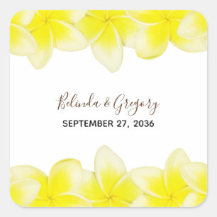 Adesivo Quadrado Casamento com Plumeria Frangipani Amarelo