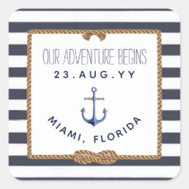 Adesivo Quadrado Casamento com risca Marinho Náutico Azul e Branco