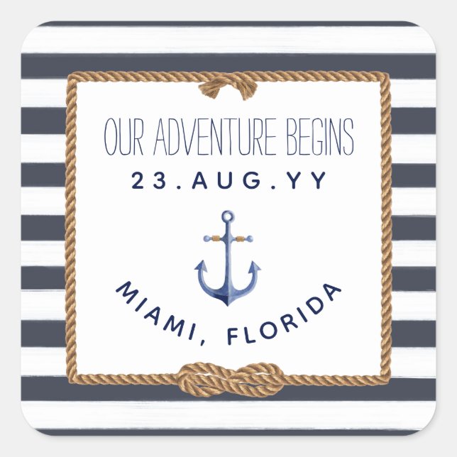 Adesivo Quadrado Casamento com risca Marinho Náutico Azul e Branco (Frente)