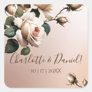 Adesivo Quadrado Casamento com Rosa de óleo de ameixa