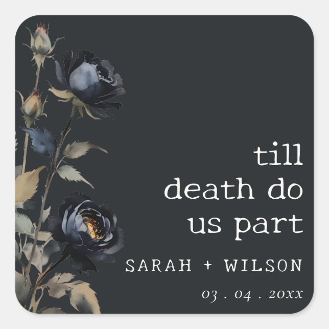 Adesivo Quadrado Casamento com Rosa preto de cor branca escura egíp (Frente)