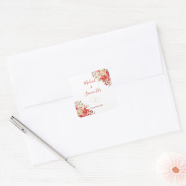 Adesivo Quadrado Casamento com Rosa Vermelha e Marfim Elegantes