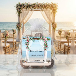 Adesivo Quadrado Casamento com Rosas de praia, obrigado Sticker