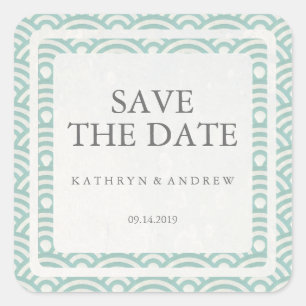 Adesivo Quadrado Casamento com Seigaiha Japonês Guarde a Data ou P