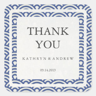 Adesivo Quadrado Casamento com Seigaiha Japonês Obrigado/Texto Per