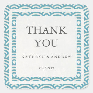 Adesivo Quadrado Casamento com Seigaiha Japonês Obrigado/Texto Per