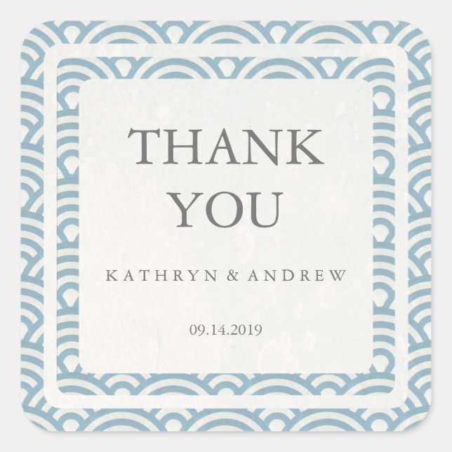 Adesivo Quadrado Casamento com Seigaiha Japonês Obrigado/Texto Pers (Frente)