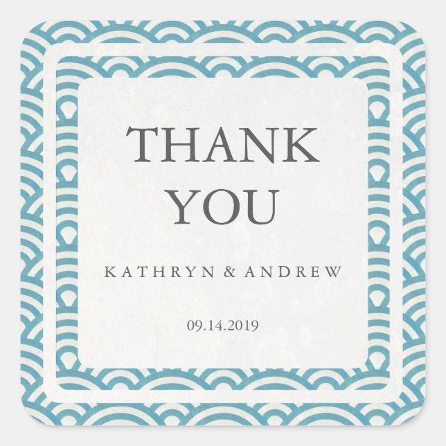 Adesivo Quadrado Casamento com Seigaiha Japonês Obrigado/Texto Pers (Frente)