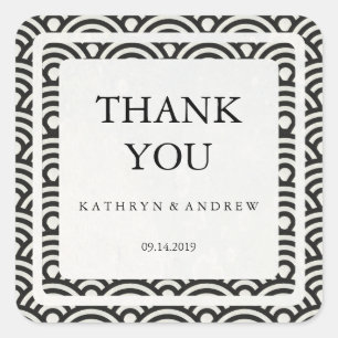 Adesivo Quadrado Casamento com Seigaiha Japonês Obrigado/Texto Pers