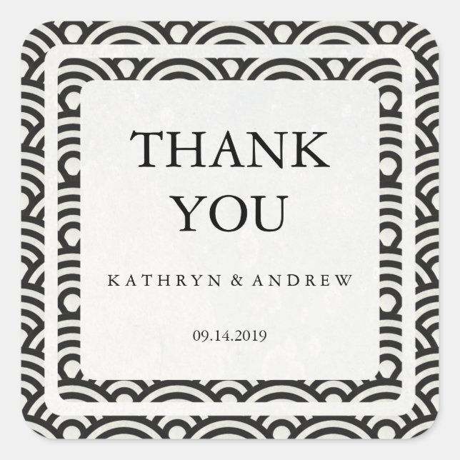 Adesivo Quadrado Casamento com Seigaiha Japonês Obrigado/Texto Pers (Frente)