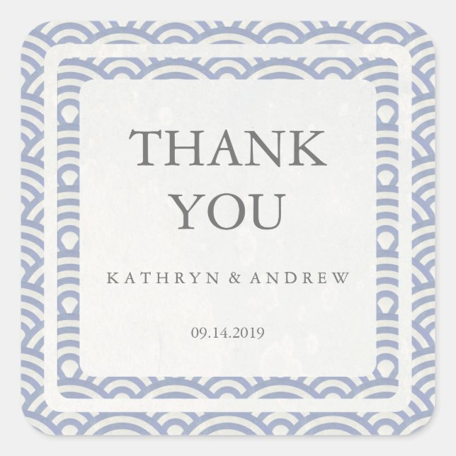 Adesivo Quadrado Casamento com Seigaiha Japonês Obrigado/Texto Pers (Frente)