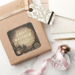 Adesivo Quadrado Casamento com Steampunk Noir
