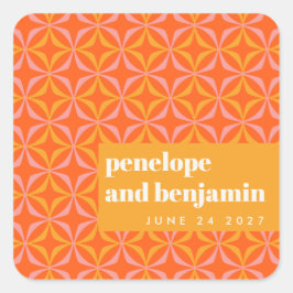 Adesivo Quadrado Casamento com Tipografia Ortográfica Amarelo Laran