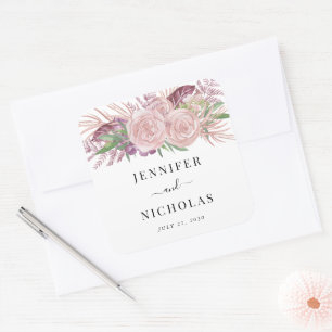 Adesivo Quadrado Casamento Cor de Água Floral Cor de Lama Rosa 