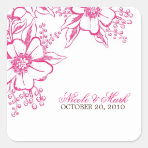 Adesivo Quadrado Casamento cor-de-rosa do estilo da tipografia