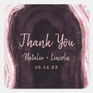 Adesivo Quadrado Casamento da Agata Geodo Dourada da Borgonha e Ros