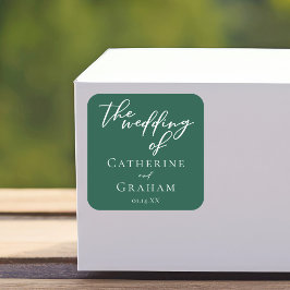 Adesivo Quadrado Casamento da Floresta da Tipografia Verde Emerald