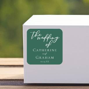 Adesivo Quadrado Casamento da Floresta da Tipografia Verde Emerald