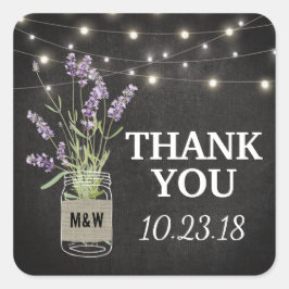 Adesivo Quadrado Casamento da Lavanda rustica Mason Jar Lights