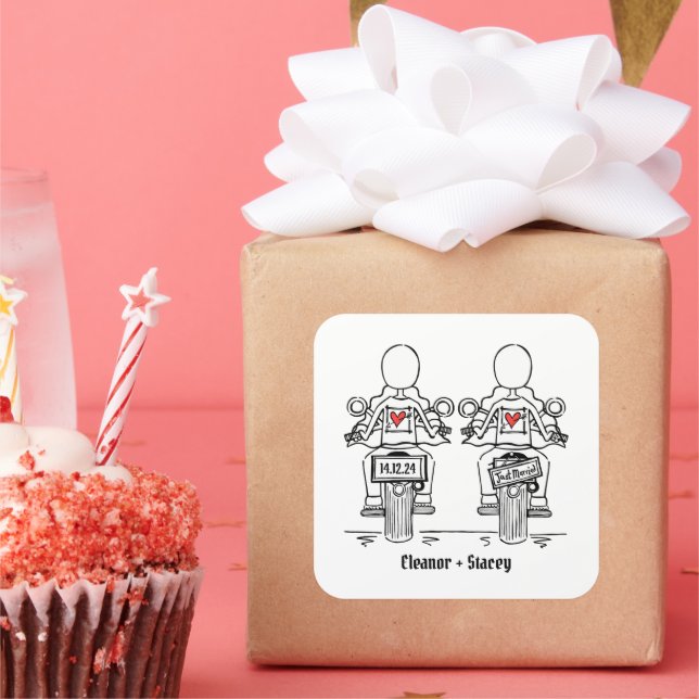 Adesivo Quadrado Casamento da Noite de Motocicleta Personalizada de (Festa)