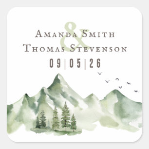 Adesivo Quadrado Casamento da serena verde da montanha Elegante