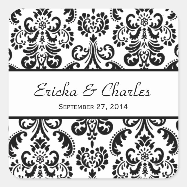 Adesivo Quadrado Casamento Damask Black and White V04 (Frente)