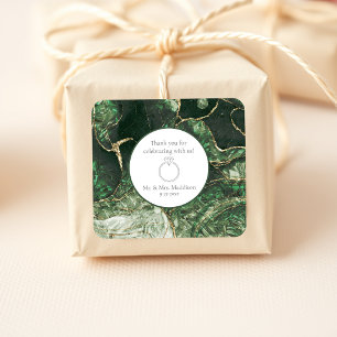 Adesivo Quadrado Casamento Dark Olive Green Emerald Gemstone