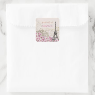 Adesivo Quadrado Casamento das Flores Cor-de-Rosa Vintage Torre Eif