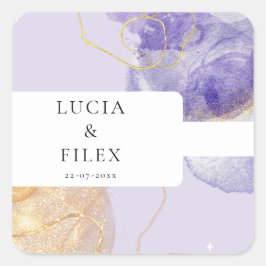 Adesivo Quadrado Casamento de Abstrato e Roxo de Luxo
