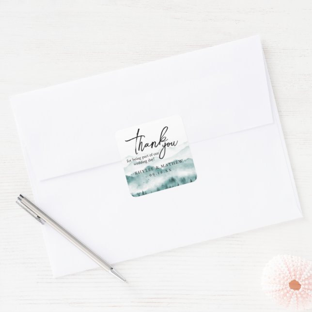 Adesivo Quadrado Casamento de Agradecimento na Montanha Rústica (Envelope)