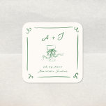 Adesivo Quadrado Casamento de Arco Verde Desenhado à Mão Branca<br><div class="desc">Este design adorável apresenta elementos desenhados à mão e um texto ousado e caprichoso.</div>