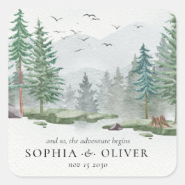 Adesivo Quadrado Casamento de Árvore Verde da Montanha Rustic Water