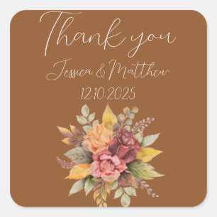 Adesivo Quadrado Casamento de Autumn Fall Terracotta Rustic Waterco