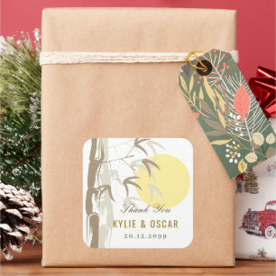 Adesivo Quadrado Casamento de bambu do amarelo do zen do jardim do