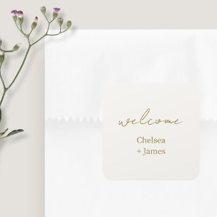 Adesivo Quadrado Casamento de Boas-vindas do Script Simples Chic