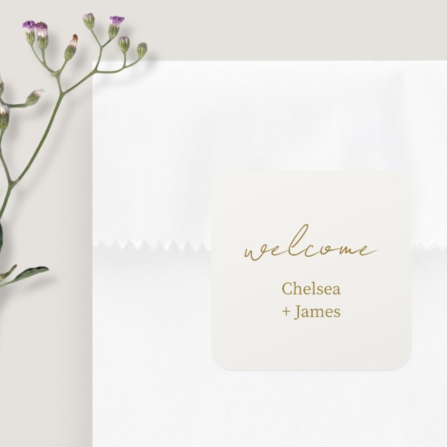 Adesivo Quadrado Casamento de Boas-vindas do Script Simples Chic (Criador carregado)