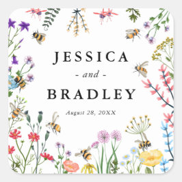 Adesivo Quadrado Casamento de Boho de Verão do Jardim de Flores Sel