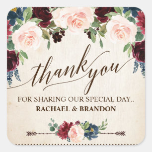 Adesivo Quadrado Casamento de Boho, Marinho Russo Floral