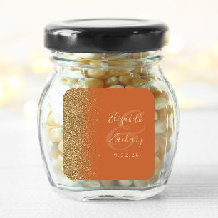 Adesivo Quadrado Casamento de Borda Dourada Laranja Arrejada Modern