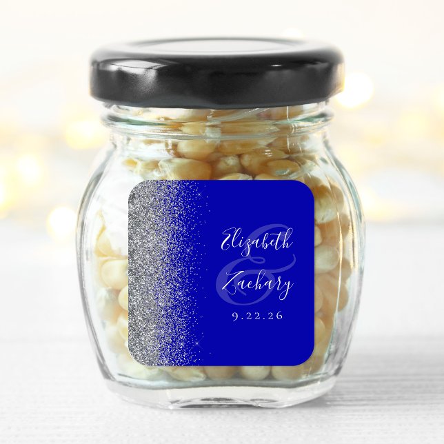 Adesivo Quadrado Casamento de Borda Glitter Azul Real Moderno (Criador carregado)