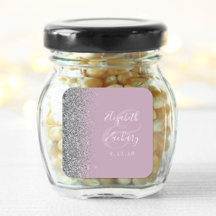 Adesivo Quadrado Casamento de Borda Glitter Lilac Silver Modern Dus