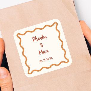 Adesivo Quadrado Casamento de Borda Onda Branca Escrita à Mão 70