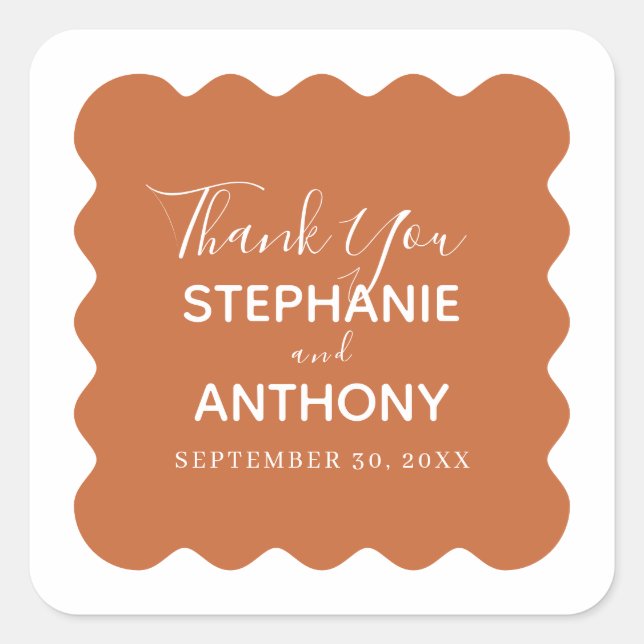 Adesivo Quadrado Casamento de Borda ondulada Terracotta na Retro 19 (Frente)
